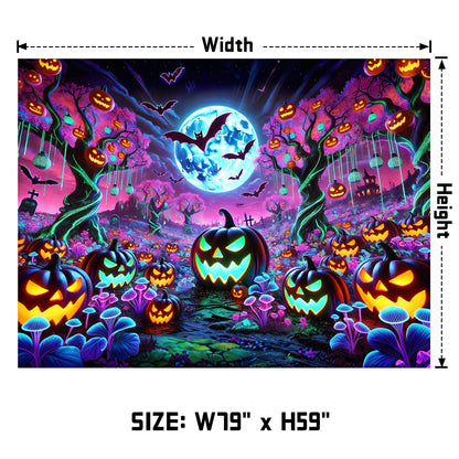 AOHMPT Glow-in-the-Dark Halloween Tapestry - UV Reactive Black Light Wall Hanging Decor for Spooky Parties, Bedroom, Living Room (Pumpkin-Bat, 79L x 59W, Unframed)