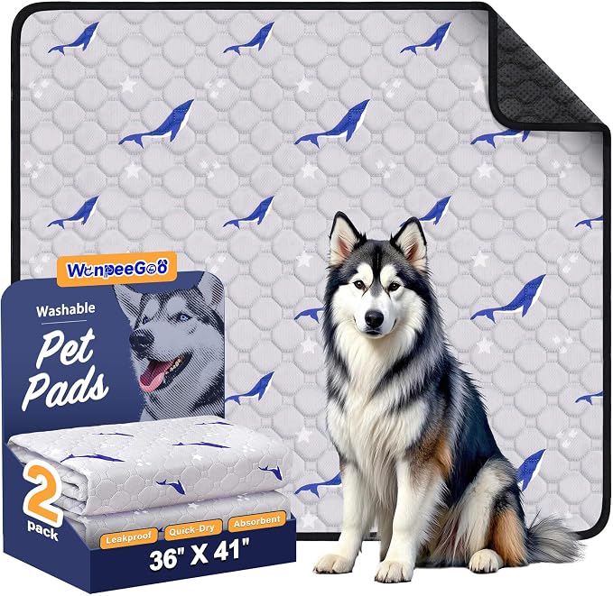 WanpeeGoo Washable Pee Pads for Dogs, 2Pack Reusable Puppy Pads, Super Absorbent & Leakproof Dog Pads, Anti-Slip Dog Pee Pads for Puppy Training & Incontinence, Dolphin Pattern 36"x41"