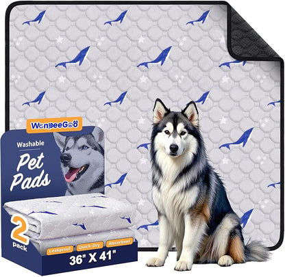 WanpeeGoo Washable Pee Pads for Dogs, 2Pack Reusable Puppy Pads, Super Absorbent & Leakproof Dog Pads, Anti-Slip Dog Pee Pads for Puppy Training & Incontinence, Dolphin Pattern 36"x41"