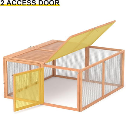 Chicken Coop, Wooden Rabbit Hutch Outdoor Indoor Folding Bunny Cage with Handle Portable Chicken Run with Top & Side Opening Doors Small Animal Playpen No Assembly Pet Poultry Cage for Bunny(Wood)