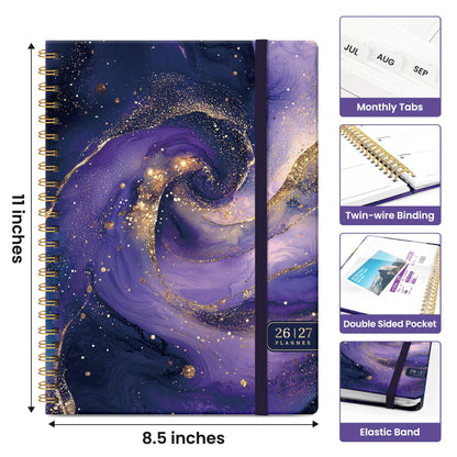Planner 2026-2027, Academic Year Weekly and Monthly Calender Planner, from Jul 2026 - Jun 2027, Spiral Bound School Planning Book, Perfect for Teacher, Student, Women & Men, A4 (8.5" x 11"), Cosmic Amethyst