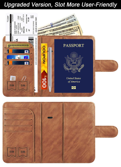 Passport Holder Cover Wallet Travel Essentials Leather Rfid Blocking Case Vacation Luggage Must Haves Travel Accessories for Men Women (120#Brown)