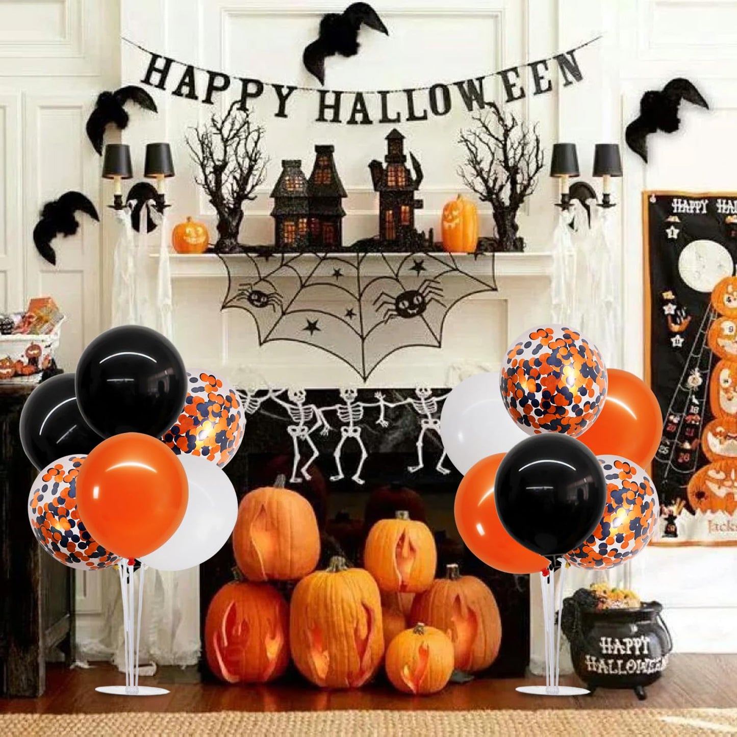 TONIFUL 4 Set Halloween Balloons Black Orange Confetti White Balloon Stand Centerpiece Table Decorations for Halloween,Celebration Party Bar,Anniversary,Graduation Decoration 2026