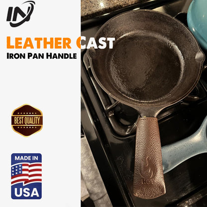 I.N Premium Leather Cast Iron Skillet Pan Handle Cover (Standard 4.5) Thick Leather Heat Resistant Handle Holder for Cast Iron Skillets & Pans (Handmade)