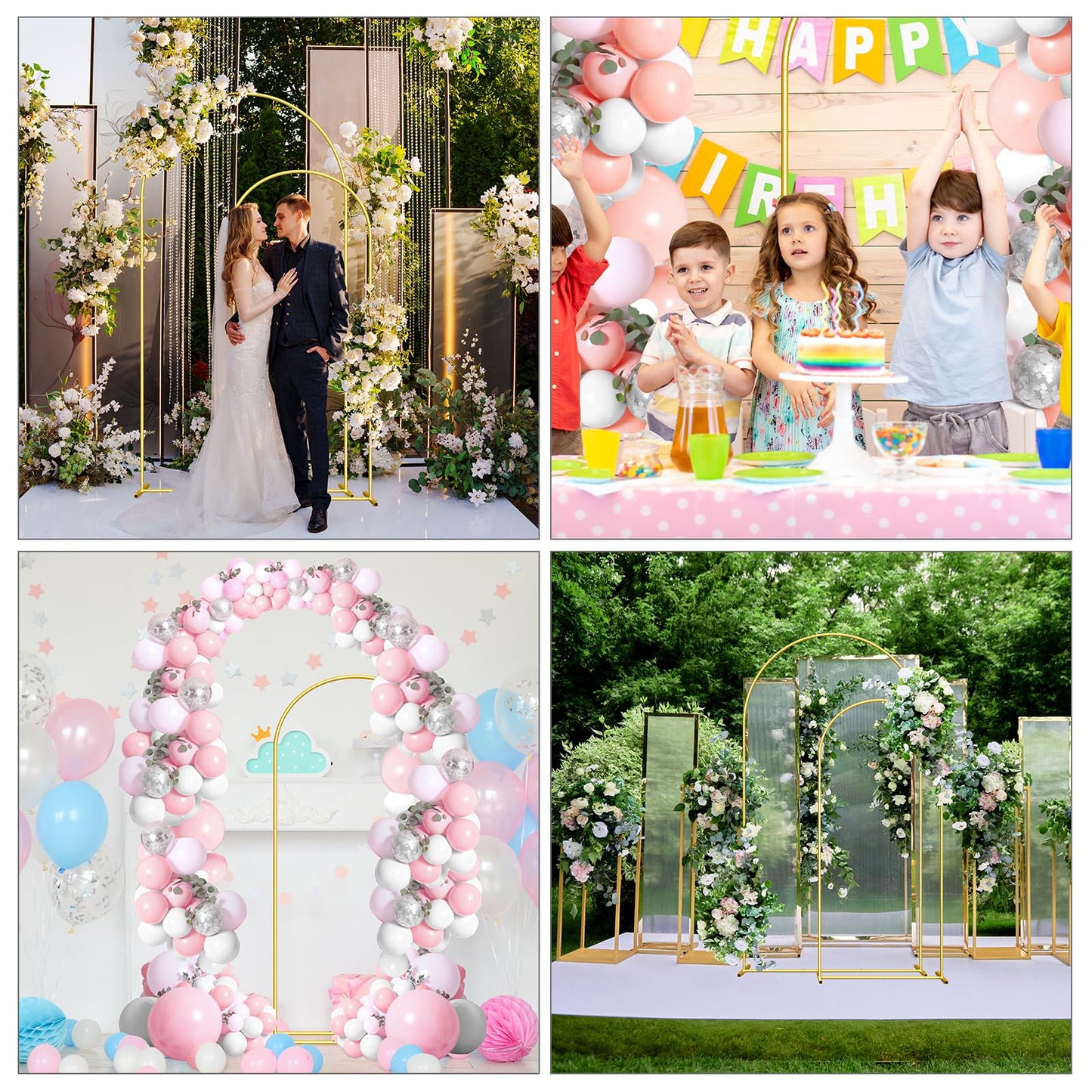 Wedding Arch Backdrop Stand Set of 2 (7.3FT/6FT), Gold Metal Arch Backdrop Stand,Balloon Arch Stand for Wedding Ceremony Baby Shower Outdoor Indoor Birthday Party Graduation Decoration,Gold