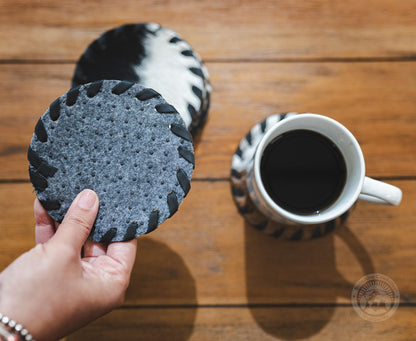 Sunshine Cowhides Natural Cowhide Coaster - 4.5" Round Assorted Tones Genuine Leather Coasters for Coffee Table, & Dining Tables, Ideal Cow Print Kitchen Accessories for Home & Office - Set of 8