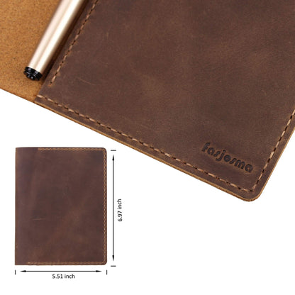 Fasjosma Leather Cover Compatible with Rite in the Rain & Rocketbook Mini Notebooks, Top Bound Spiral Notebook Cover, Leather Cover for 4'' x 6'' Pocket Notepad With Pen Holder - Brown