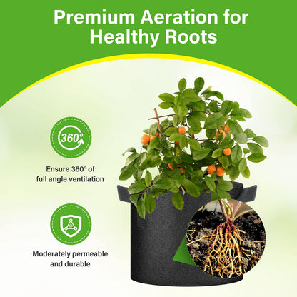 HealSmart 6-Pack 5 Gallon Grow Bags, Nonwoven Aeration Fabric Pots with Handles, Cloth Plant Pots, Suitable for Garden Fruits, Vegetables, Tomato and Flowers, Black