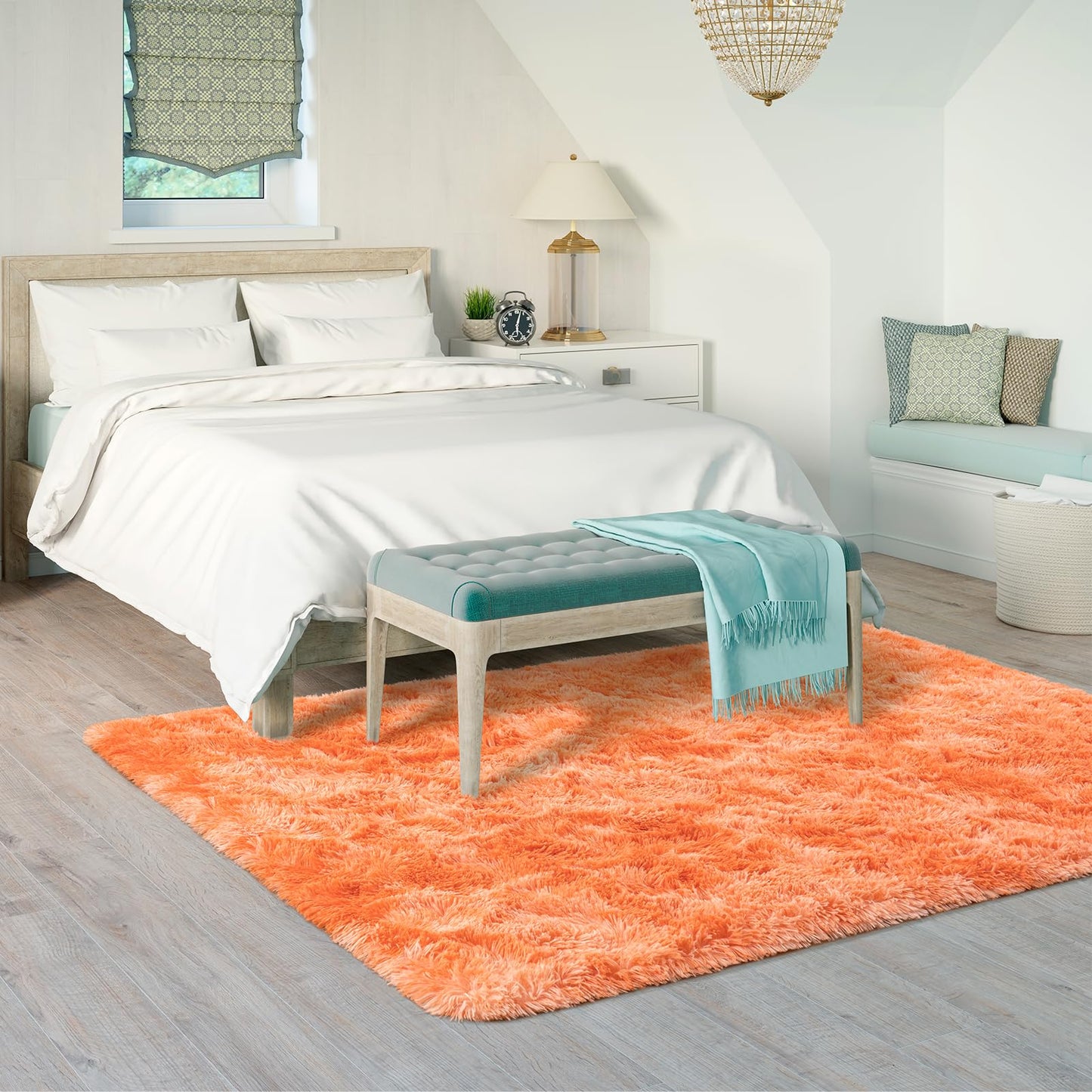 Goideal Fluffy Rug for Bedroom Living Room, 4x6 Orange Area Rugs, Faux Fur Shag Modern Carpet Ultra Soft Girls Boys Room Home Decor, Tie-Dyed