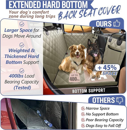 Back Seat Extender for Dogs Truck-Large Space, Hard Bottom Dog Pet Seat Cover Back Seat, Waterproof Dog Hammock for Crew Cab Trucks F150, RAM1500, Sierra, Tundra, Silverado, Khaki