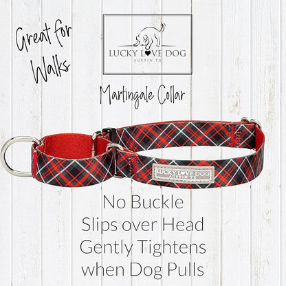Lucky Love Dog Martingale Dog Collar & Leash - Adjustable, No-Slip, Durable, Comfortable, Soft Webbing, & Stylish Patterned Collar & Leash Set for Male and Female Dogs - Heywood Combo, Medium