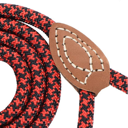Mile High Life | Mountain Climbing Dog Rope Leash with Heavy Duty Metal Sturdy Clasp | Genuine Leather Tailored Connection with Strong Stitches (Red Black, 60 Inch (Pack of 1))