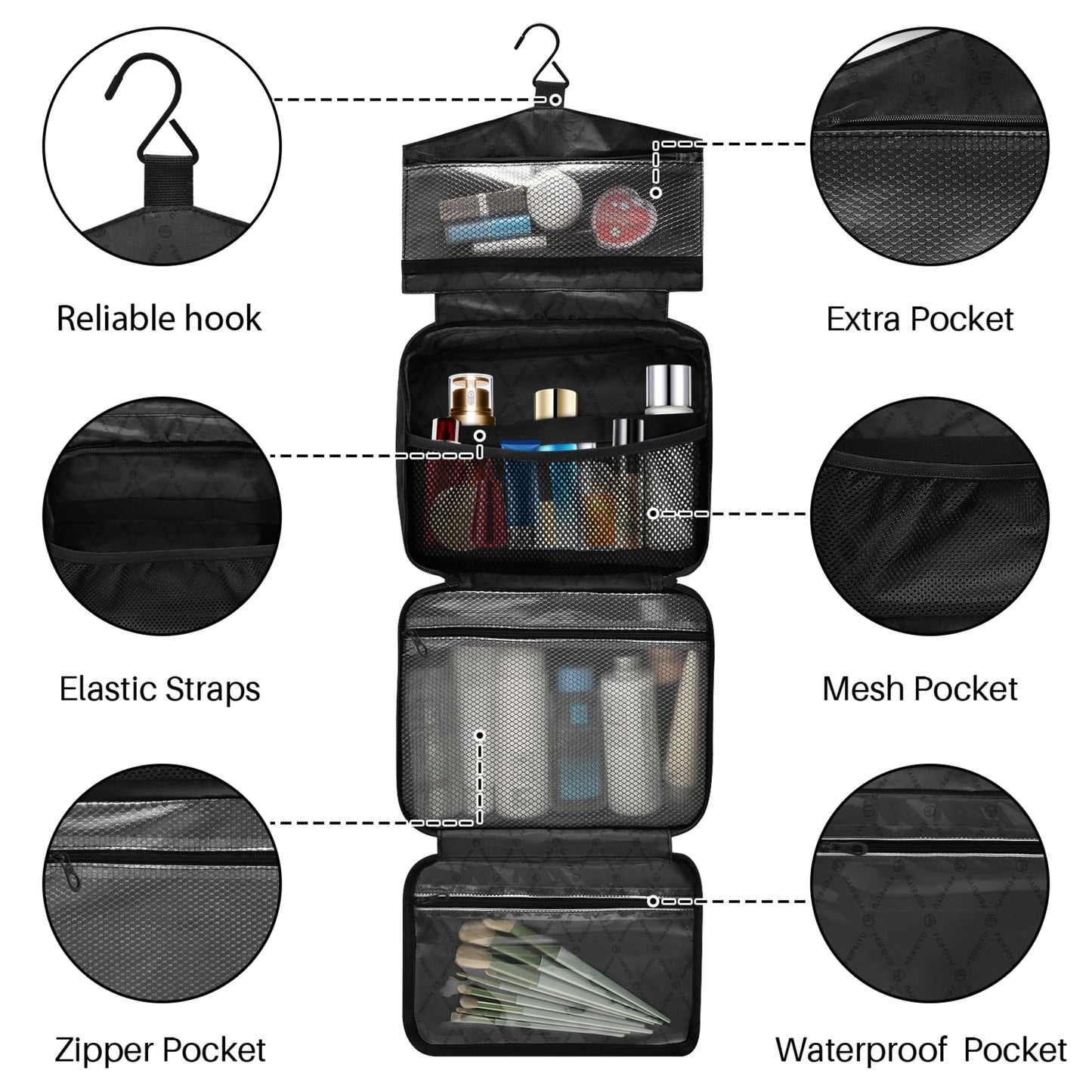 MNSRUU Hanging Toiletry Bags for Women Travel, Gothic Halloween Luminous Bats Toiletry Organizer Portable Travel Toiletry Bags Clear Wash Bags Makeup Bag Cosmetic Bag