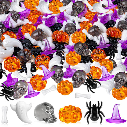 ZHWKMYP 220 Pcs Halloween Vase Filler, Mini Acrylic Pumpkin Ghost Skull Spider Witch Hats Gems for Centerpieces Table Decorations, Halloween Sensory Bin Filler Decor for DIY Crafts