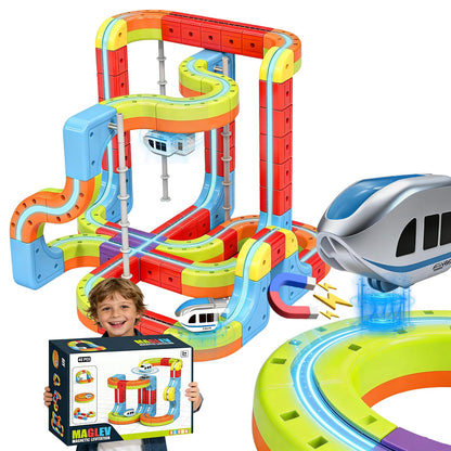 3D Infinity Cube Track Magnetic Electric Train Set for Kids 4 6 7 8,Toy Vehicle Playsets for Toddlers 3-5 Train Set Learning Gift,88 Pcs/2 car