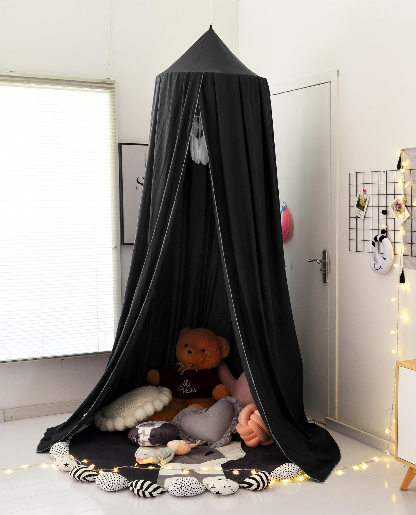 KGanBNHH Bed Canopy for Boys Girls,Crib Canopy Curtains,Extra Large Dome Mosquito Net Reading Nook Canopy for Kids Boys Twin Full Queen Size Bed,Fire Retardant Fabric (Black)