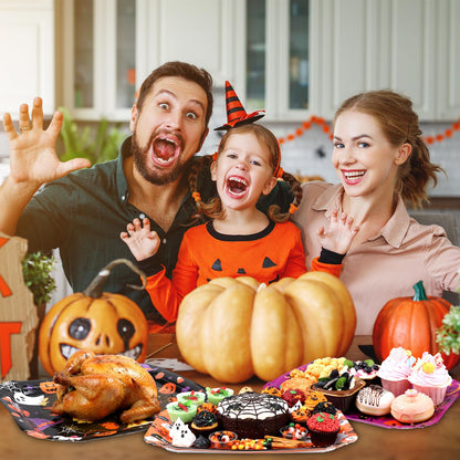 Acellegic 24 Pcs Halloween Serving Trays 13 X 9 Inch Large Platters Pumpkin Bat Ghost Food Trays for Movie Night Halloween Birthday Party Supplies