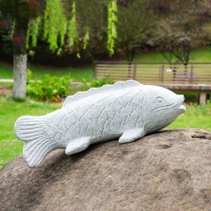 Chisel Hand Carved Fish Garden Statue, Animal Statue Outdoor Decor for Landscape Balcony,Garden,Patio,Porch Yard Art Ornament,9.8" L x 3.8" W x 3.5" H