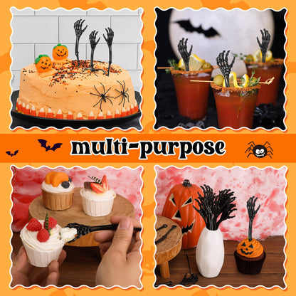 RunNico 60 Pcs 5.9''x1.5'' Halloween Skeleton Cocktail Stirrers, Reusable Skeleton Hand Swizzle Sticks, Halloween Plastic Drink Stirrer for Home Bar Horror Party Table Decorations