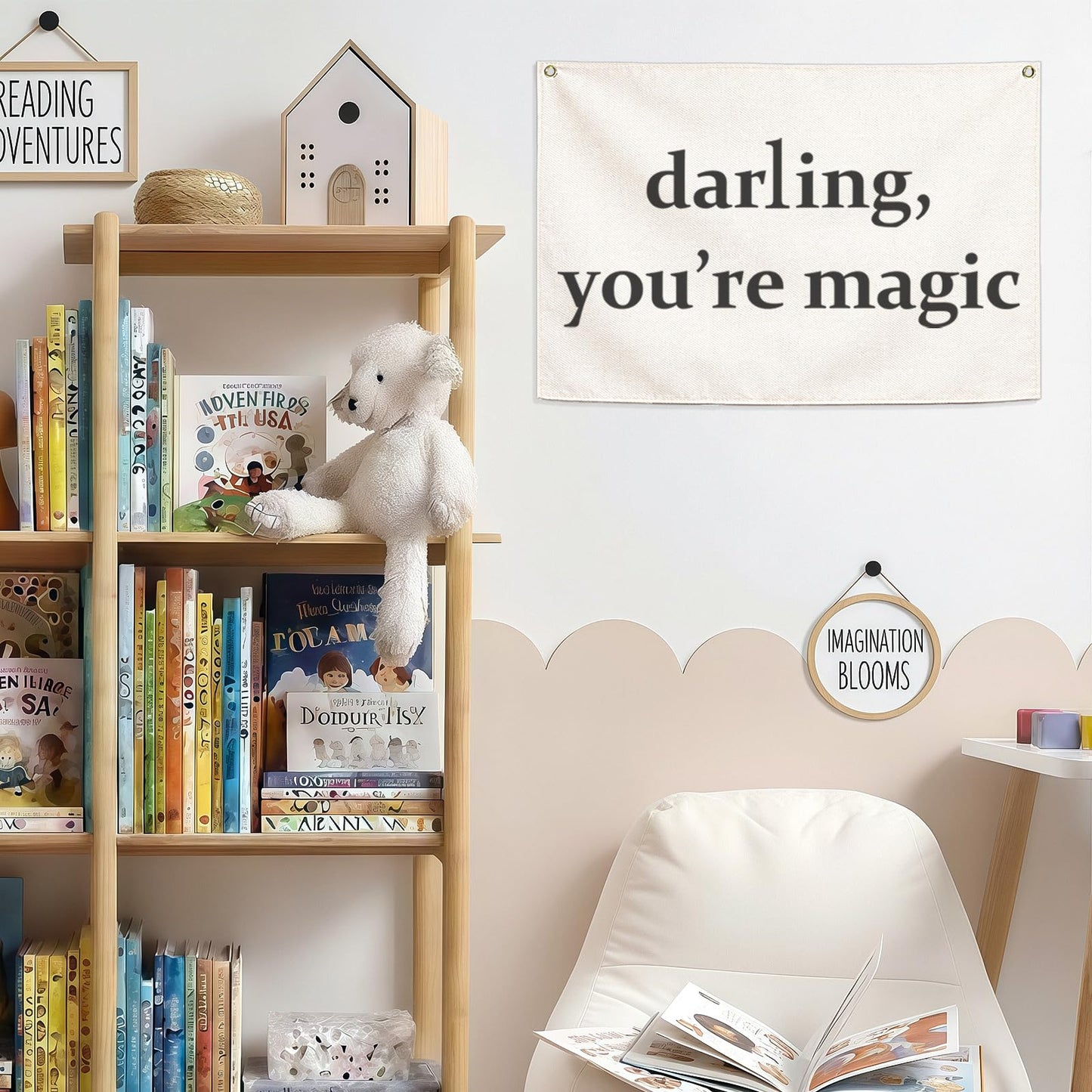 Nursery Canvas Banner Wall Decor Hanging Rectangular Flag Sign Art for Baby Kids Boy Girl,Babyroom Bedroom Playroom Decor,Christmas Gift for Nursery Wall Decor-Darling You’re Magic-28.5"L x 20"W