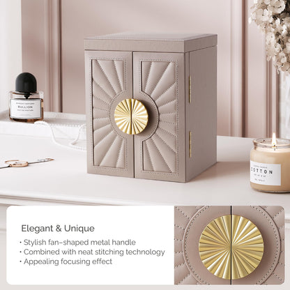 BIQI MUSSE Jewelry Box for Women, 6-Tier Jewelry Organizer Box with Mirror, 5 Drawers Jewelry Storage Case for Ring Necklace Earring Bracelet, Light Taupe