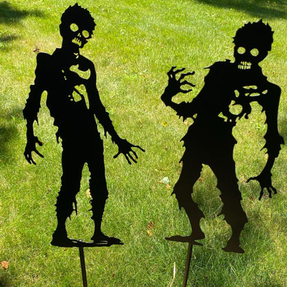 Clovers Garden 42" Tall Zombie Solid Metal Yard Stake (SET of 2) Halloween Outdoor Lawn Decoration Scene - Durable Weather Resistant Spooky Silhouette