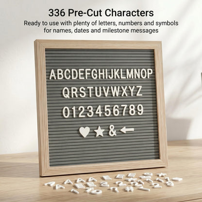 C CRYSTAL LEMON Felt Letter Board 10x10 Inch Gray – 336 Letters Numbers & Symbols – Changeable Message Board with Wooden Frame, Wall Mount or Stand