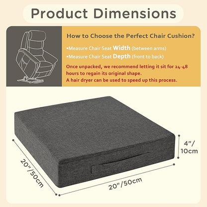 Recliner Cushions for Elderly 20x20x4 Inch Thick Large Recliner Seat Cushion with a Handle Square Non Slip Chair Pads with Washable Cover for Couch Armchair Chairs Dark Grey