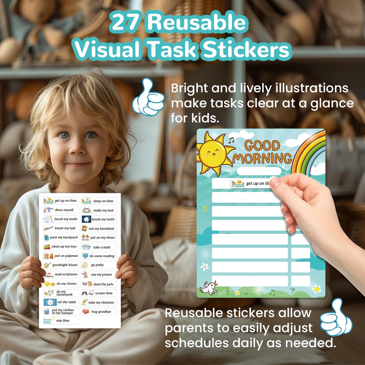 Magnetic Bedtime/Morning Routine Chart &Reward Jar for Kids -Toddler Morning Checklist Board,Daily Reward Routine Chart for Kids,Dry Erase Bedtime Reward Chart,Daily Schedule Chart at Home