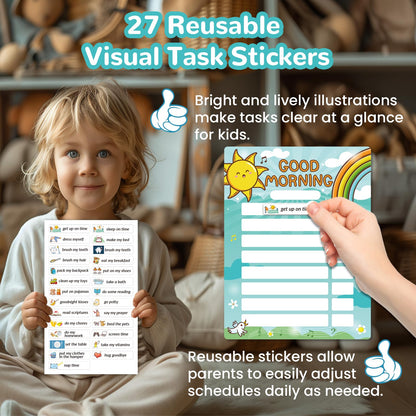 Magnetic Bedtime/Morning Routine Chart &Reward Jar for Kids -Toddler Morning Checklist Board,Daily Reward Routine Chart for Kids,Dry Erase Bedtime Reward Chart,Daily Schedule Chart at Home