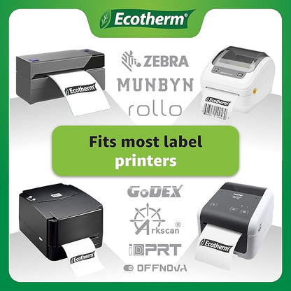 4" x 1.25" Thermal Labels | 6 Rolls | 12600 Labels | fits Zebra, Munbyn, Rollo, Godex, Arkscan, iDPRT, Offnova Thermal Label Printers and More | Blank White Adhesive Stickers by Ecotherm