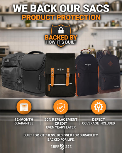 Chef Knife Backpack TRAVELLER - Patented Knife Retention Panels with Hook-and-Loop, Water Resistant 900D Polyester Canvas, YKK Zippers, Work Bag for Chefs & Culinary Students (Black)