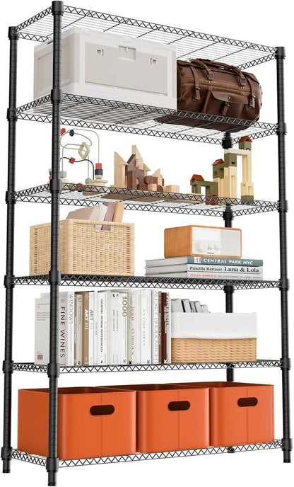 M MZG 2100LBS 47.2" W 6 Tiers Shelf Storage Shelves Metal Shelving Unit Heavy Duty Garage Shelving Adjustable Wire Shelves for Pantry,Kitchen,Garage,Basement,Black 17.7" D x 47.2" W x 82.4" H