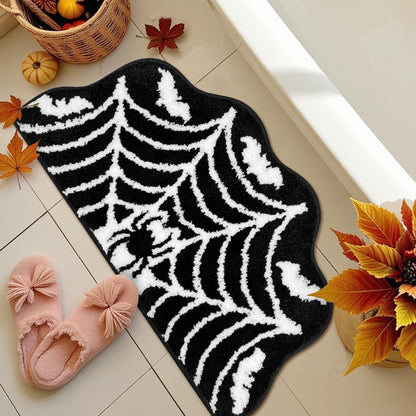 Hexagram Spider Web Bath Mat, Halloween Bathroom Rug 14x27.5 Inches, Halloween Rugs Bathroom Decor, Black Gothic Bath Mat, Ultra Soft Great Absorbency