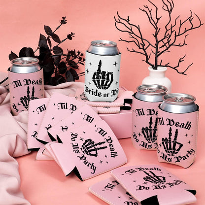 CiyvoLyeen 12PCS Bride or Die Bachelorette Can Coolers, Gothic Till Death Do Us Party Can Sleeves for Bridal Shower, Reusable Beer Bottle & Soda Holders