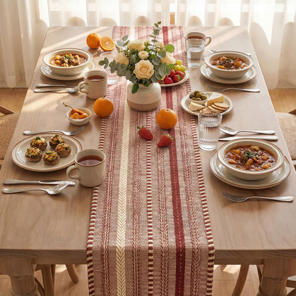 Artoid Mode Red Farmhouse Woven Table Runner, Seasonal Holiday Rustic Kitchen Dining Table Decoration for Home Party Decor 12x72 Inch