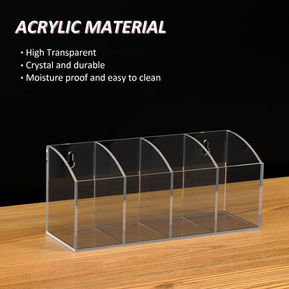 Hexsonhoma Acrylic Pen Holder Organizer 4 Compartments, Clear Makeup Brush Holder, No Drill Wall Mounting Pencil Holder for Office Accessories
