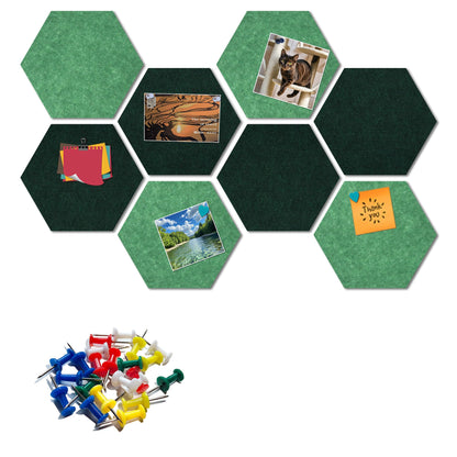 Hexagon Felt Bulletin Board Tiles, 8 Pcs, 8.7 x 7.5 inches, with 20 Pushpins, for Easy Display of Photos Pictures Memos Notices, Felt Wall Tiles for Office Home Classroom (Green)