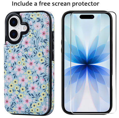JOYAKI Compatible with iPhone 17 Wallet Case with Card Holder, Flip PU Leather Kickstand Case with Screen Protecor, Double Magnetic Clasp with Screen Protector Cover 6.3" -Sunny Day Bloom