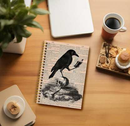 Guymn Gothic Skull Raven Notebook - Goth Journal, Cool Notebook Journal, Witchy Journal Notebook, Witch Stuff, Gothic Office Supplies, Halloween Notebook, Spiral Notebook 5.5x8.3