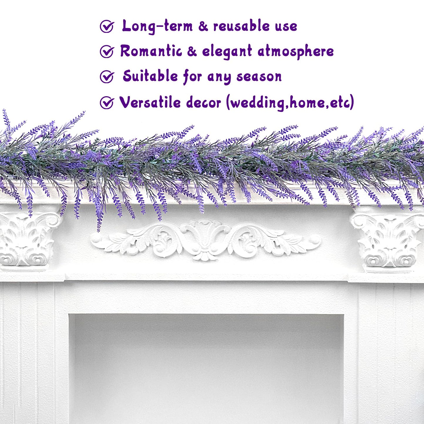 HUZIYAHAN Spring Summer Lavender Garland, 6Ft Purple Lavender Artificial Garland, All Year Lavender Garlands for Farmhouse Wedding Mantle Arch Porch Stair Table Indoor Door Home Decor (1)