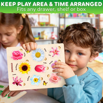 QUOKKA Wooden Puzzles for Toddlers 2-4 – 3X Set Montessori Toys Puzzles for Kids Ages 3-5 – Wood Educational Baby Game 12-18 Months – Gift Learning Mushrooms Flowers Leaves for Boy and Girl 3-5