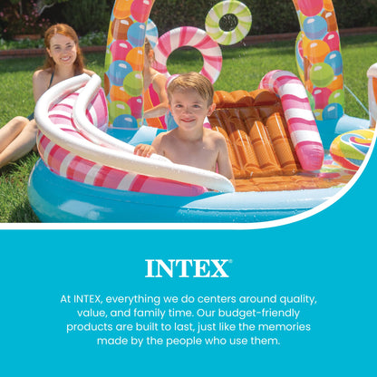 INTEX Candy Zone Inflatable Kiddie Pool: Inflatable Kids Pool with Water Sprayer and Slide – Splash Pad – 116" x 75" x 51" – Ages 3+