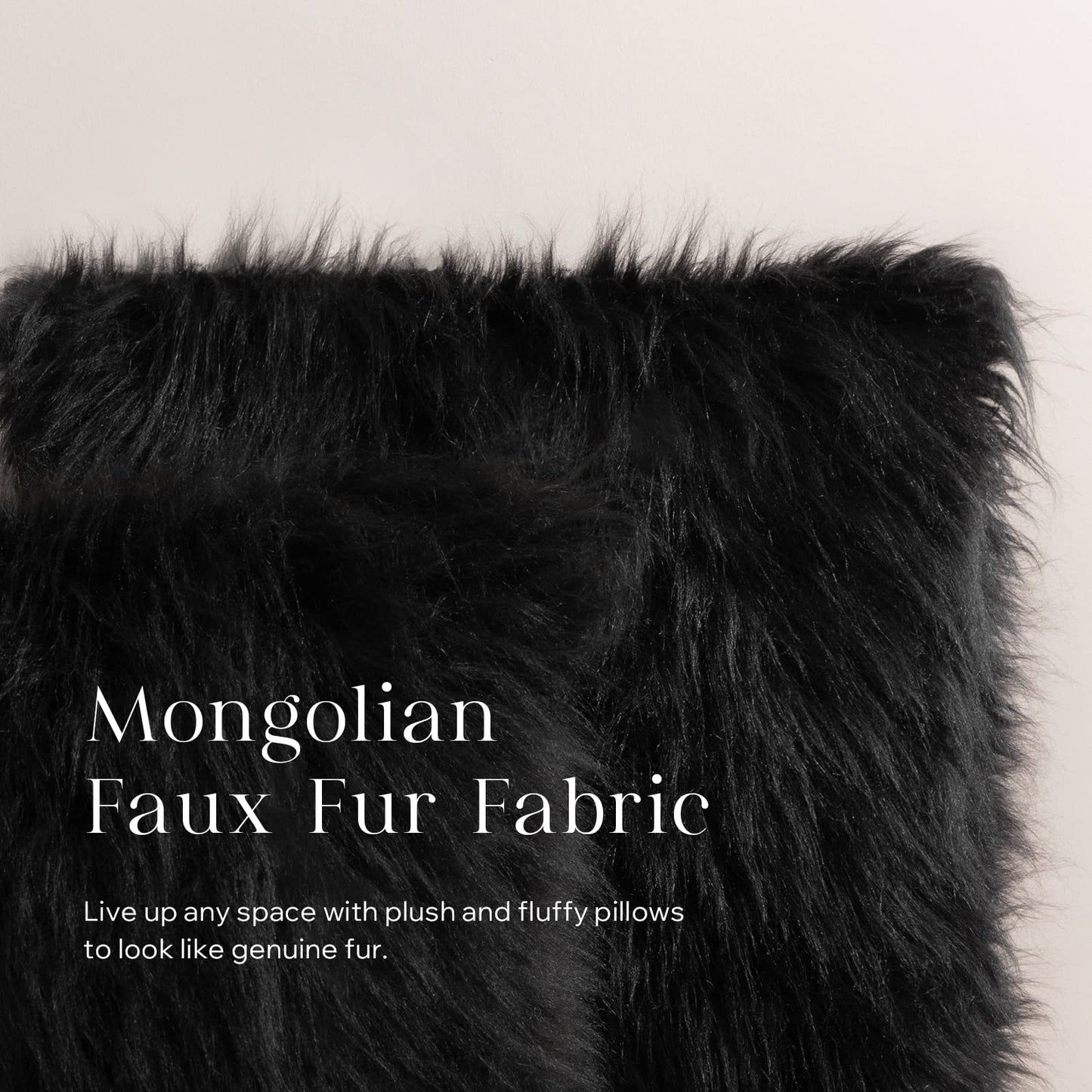 Phantoscope Pack of 2 Faux Fur Solid Throw Decorative Pillow Cover Cushion Covers Luxury Soft Halloween Decorative Pillowcase Fuzzy Pillow Covers for Bed/Couch, Black 18 x 18 Inches
