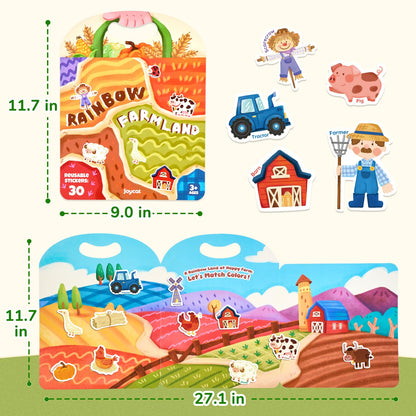 JoyCat Reusable Sticker Book - Animal Stickers for Toddlers, Kids Sticker Activity Book, Travel Toys for Road Trip, Car & Airplane, Educational Learning Gifts for Boys and Girls Ages 3-5 (Farm)