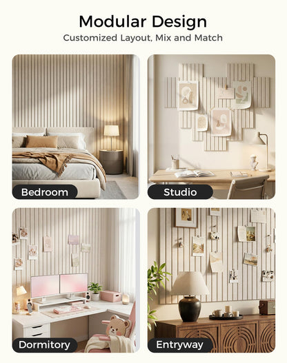 Aothia 12-Pack Felt Bulletin Board Tiles 48"x36", Modular Pin Board for Smooth Walls, Cork Board Alternative for Notes & Photos, 0.35" Thick, 70 Adhesive Tabs & 40 Pins, Oatmeal