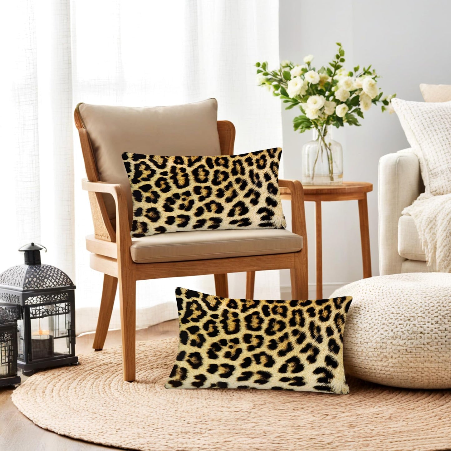 Kerton Stork Cheetah Throw Pillow Covers 12X20 Set of 2, Leopard Lumbar Decorative Throw Pillows for Couch Bed- Long Soft Washable Animal Print Throw Pillow Cases for Sofa Bedroom Dorm, Black Yellow