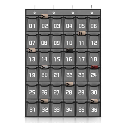 Loghot Classroom Accessories Closet Pocket Chart for Cell Phones Holder Wall Door Hanging Organizer (36 Pockets Gray)