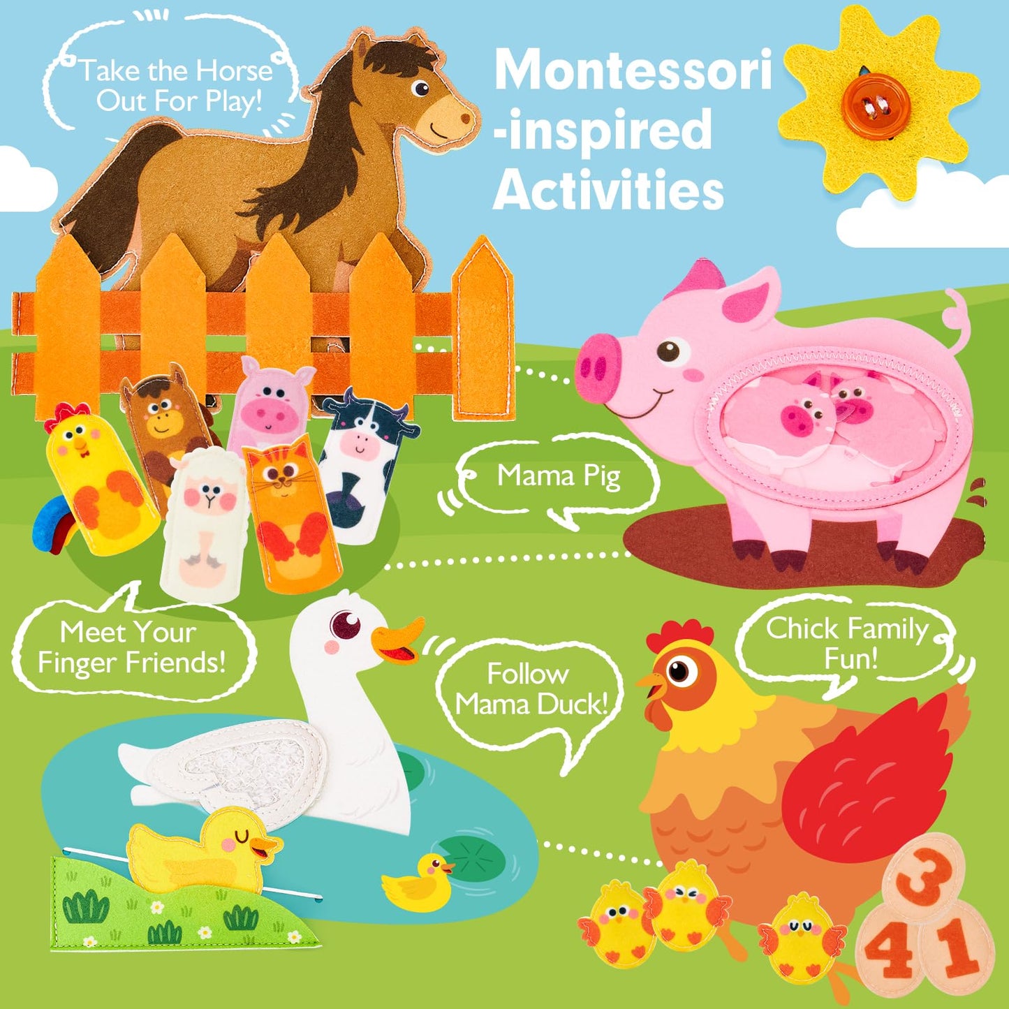 hahaland Busy Book for Toddlers 1-3 - Farm Animals Quiet Busy Board for 1 Year Old, Montessori Toys for 1 Year Old Boy Girl Gifts, Educational First Activity Books Felt Board Toddler Travel Toys