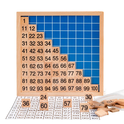 MERRYHEART Wooden Montessori Math Hundred Board, Counting to 100 for Kindergarten, 1-100 Number Board for Toddlers, Montessori Counting Game Board with Storage Bag